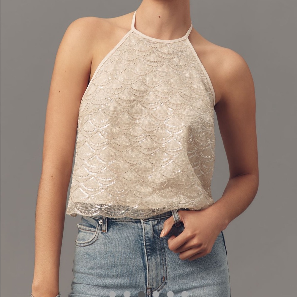 NWT Flat White Embellished Halter Top